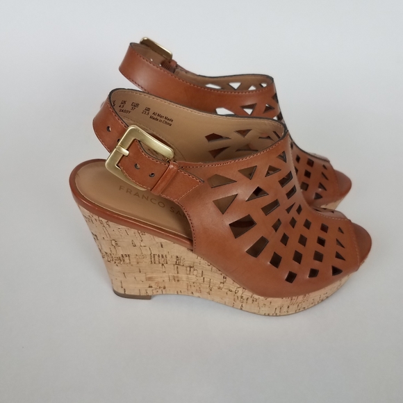 NWOT Franco Sarto Sassy Brown Cork Wedge Sandals - Picture 3 of 12
